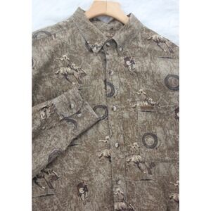 Outdoor Life Men's Graphic Western Button Up Shirt XL Horse Bucking Bronco Rodeo